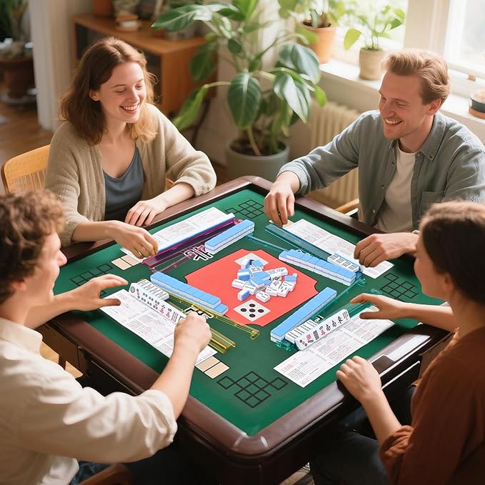 Mahjong Racks with Pushers, All-in-One Mahjong Tile Pushers and Racks with 3 Dices, Modern American Tile Set of 4 (4 Colors)