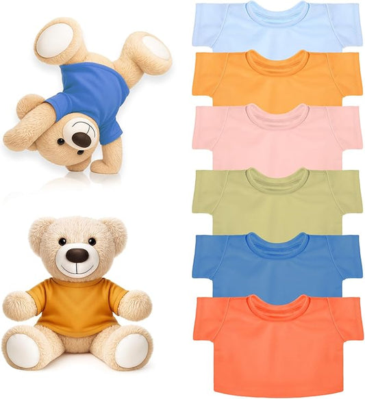 Skylety 6 Pcs Bear Clothes Basic Tee Shirt Classic Stuffed T Shirt Plush Crew Neck for Stuffed Bears Doll with 14 - 18 Inch, Bear Not Included (Multicolor 2)