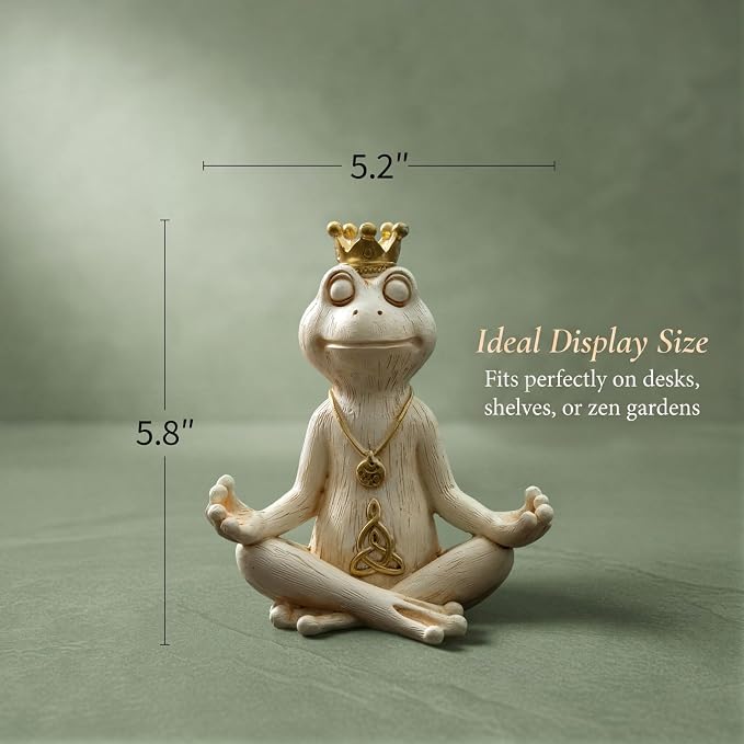 Meditating Zen Frog Statue Decor with Bonus Om Necklace - 5.8" Hand-Painted Resin Figurine - Yoga Room, Office Desk & Shelf Ornaments - Mindful Spiritual Gift for Women & Yoga Lovers (White)