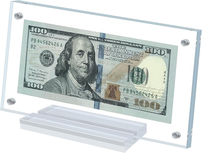 Dollar Bill Frame Display Acrylic Dollar Bill Holder for Collectors Currency Frame Display Case Double-Sided Transparent Ticket Banknotes Stamp Photo Protector (Transparent-1)