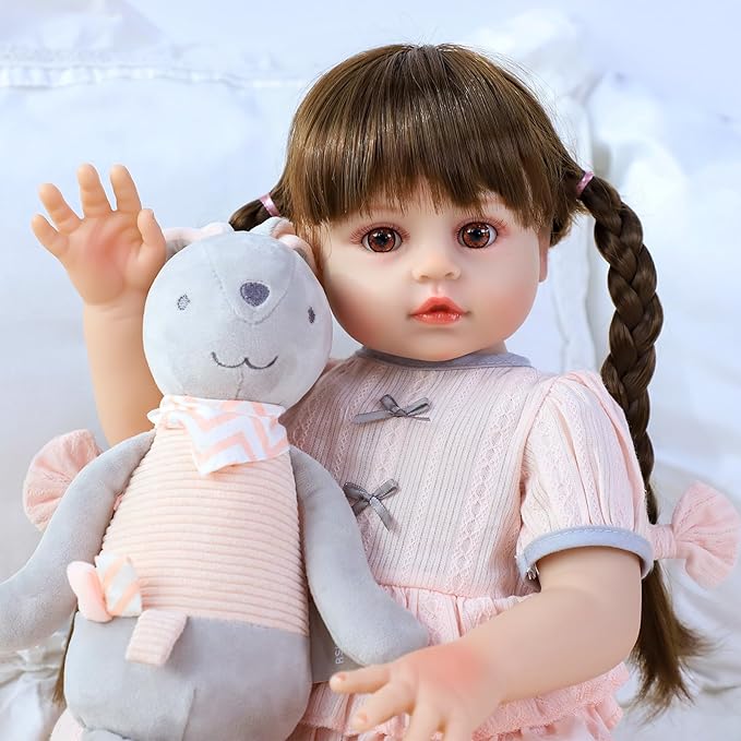 SCOM Lifelike Reborn Doll, Full Silicone Body - 18 Inch Realistic Dolls Girl with Long Hair Handmade, With Cloths and Accessories, For Christmas, Birthdays, Idea Gift for Mothers, Girls and Collectors