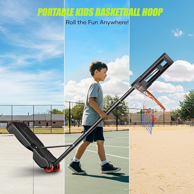 Asbest Kids Basketball Hoop Outdoor, 5.08-7 FT Adjustable Height, Portable Basketball Hoop for Kids in Backyard, Driveway and Indoor, Shatterproof PC Backboard