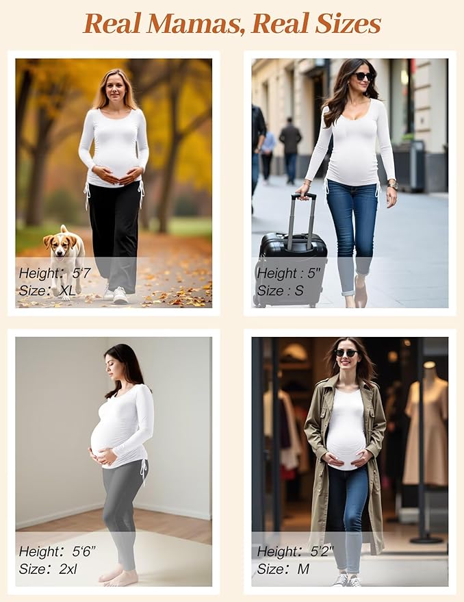 Fotociti Maternity Shirts Long Sleeve, Pregnancy Side Ruched Tops,Women’s Clothes for Mama Work Casual Yoga Wearing