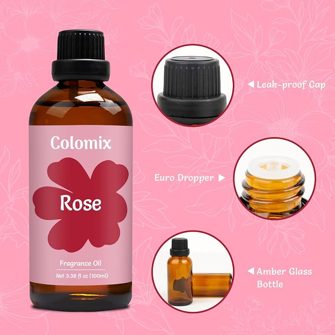 Premium 100ml Rose Fragrance Oil, Essential Oils for Diffusers for Home, Scented Oil for Soap-Making, Candle Scent Supplies and More DIY Projects, Spring Rose Diffuser Oils Gifts