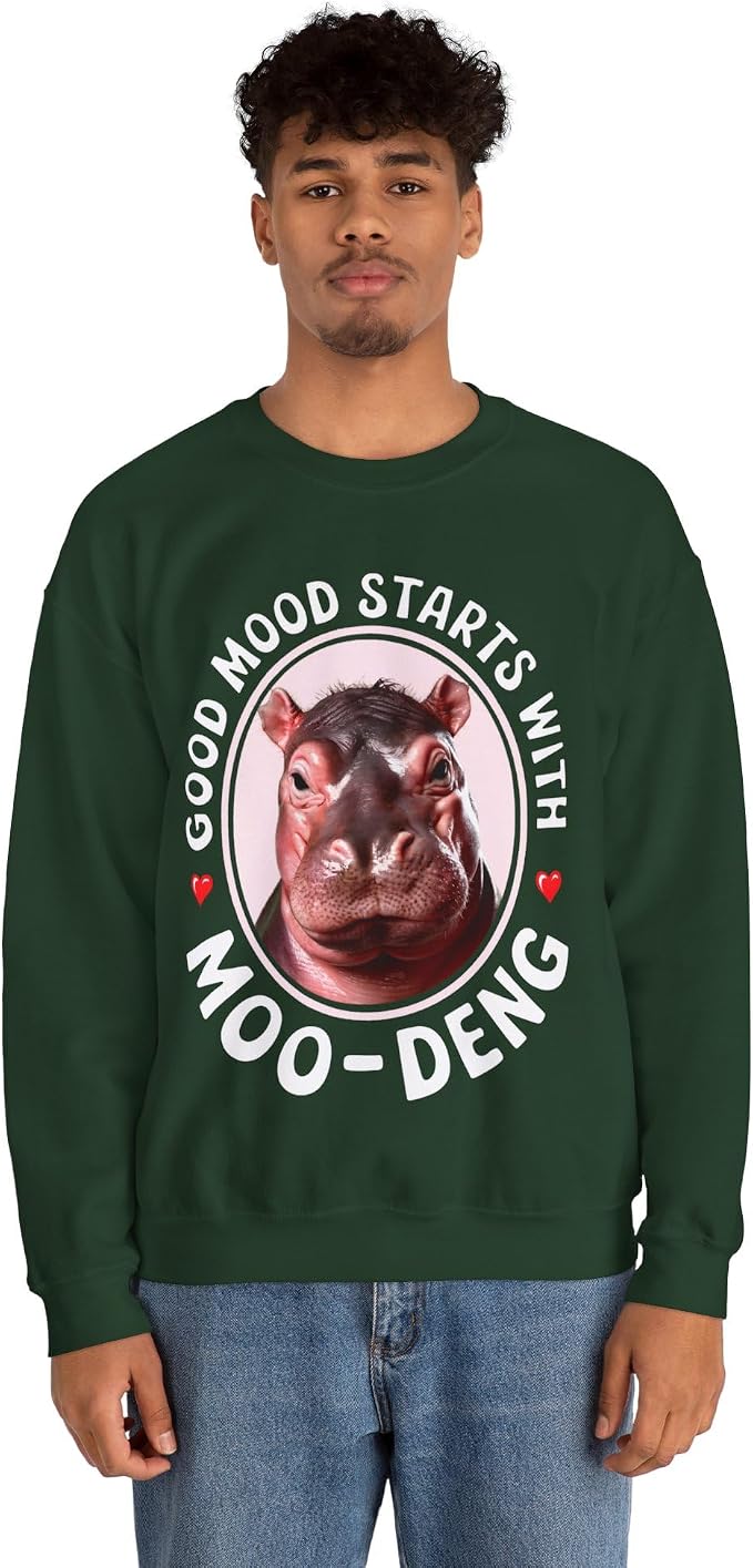 Good Mood Starts With Moo Deng Unisex Sweatshirt, Funny Moo Deng Good Mood Minimalist Men And Women Shirt