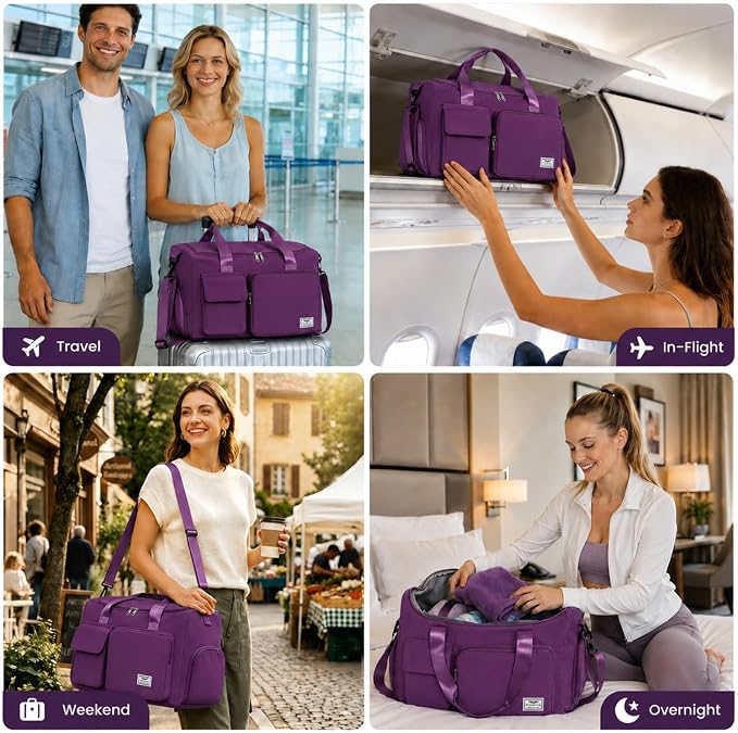 FIORETTO Women's Gym Duffle Bag with Shoes Compartment, 30L Capacity, Ideal for Travel, Gym, Sports, Duffel, Weekender