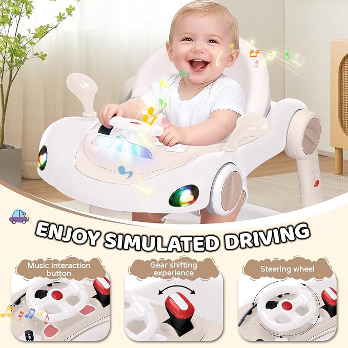 Baby Walker, 4-in-1 Baby Walker with Wheels Portable, Foldable Infant Toddler Walker for Boys Girls 6-18 Month (Beige)
