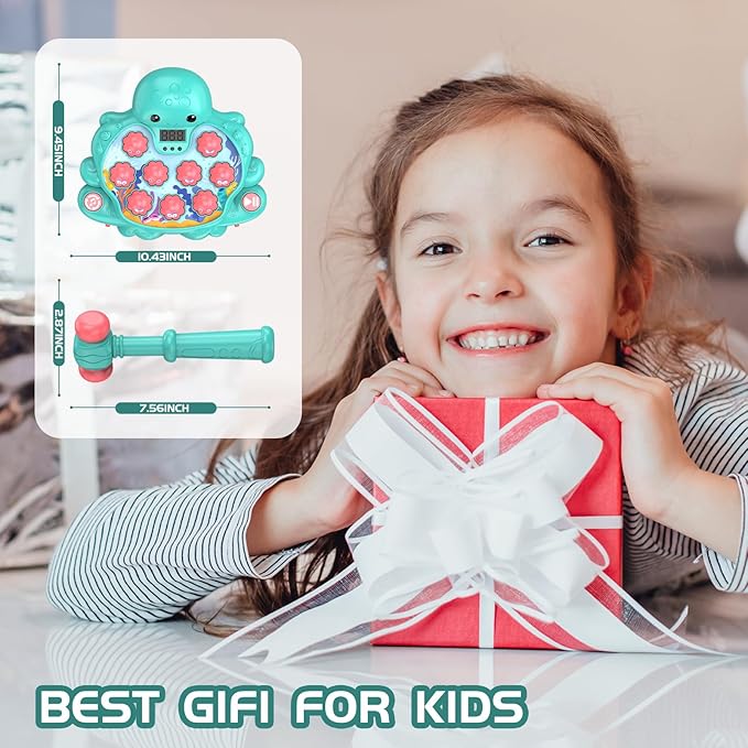 Octopus Vitality Strike Game, Educational Musical Whack-A-Mole Toy with 2 Game Modes, Digital Score Display, Ages 2+ (Multicolored)