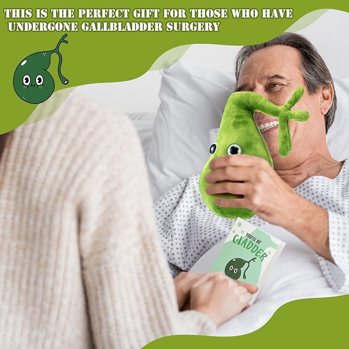 Gallbladder Plush Set Gall Surgery Recovery Gifts Include Gall Plush with Gallstones Stuffed and Gallbladder Get Well Card Operation Removal Gift for Gallstones Patient(Green)