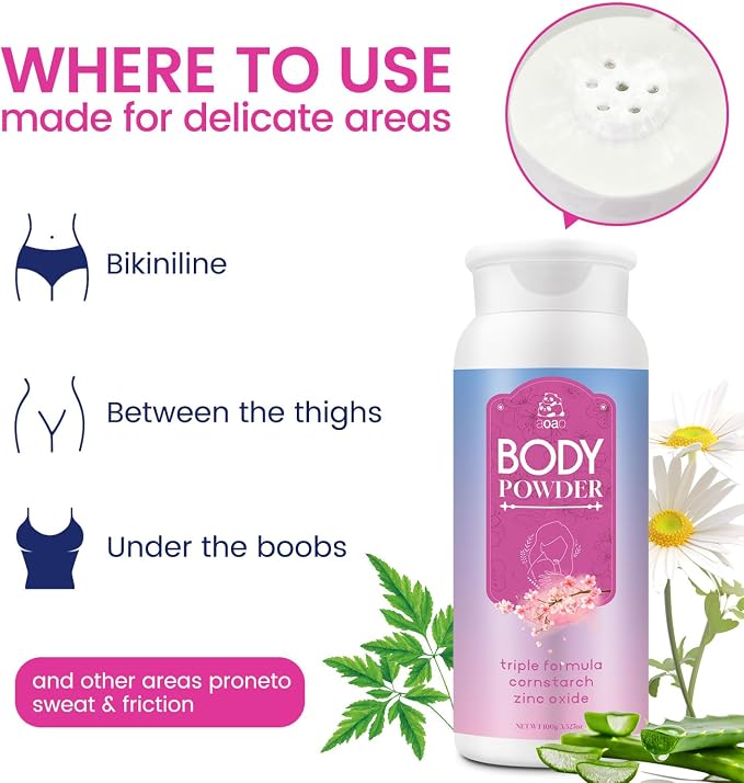 Body Powder for Women Fresh, Talc-Free Dusting Powder for Dryness, Soothing Aloe & Protect Zinc Oxide, Gentle Formula Sweat & Odor Control, Cornstarch Body Powder for Women Daily Freshness, 3.53oz