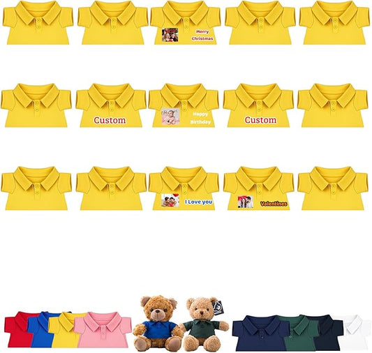 15 Pcs Personalized Teddy Bear Clothes with Name Photo, Custom Stuffed Animal Clothing Fit 8-16 inch Bears Clothes for Stuffed Animals, Doll Clothing Make Your Own Plush Doll Shirt