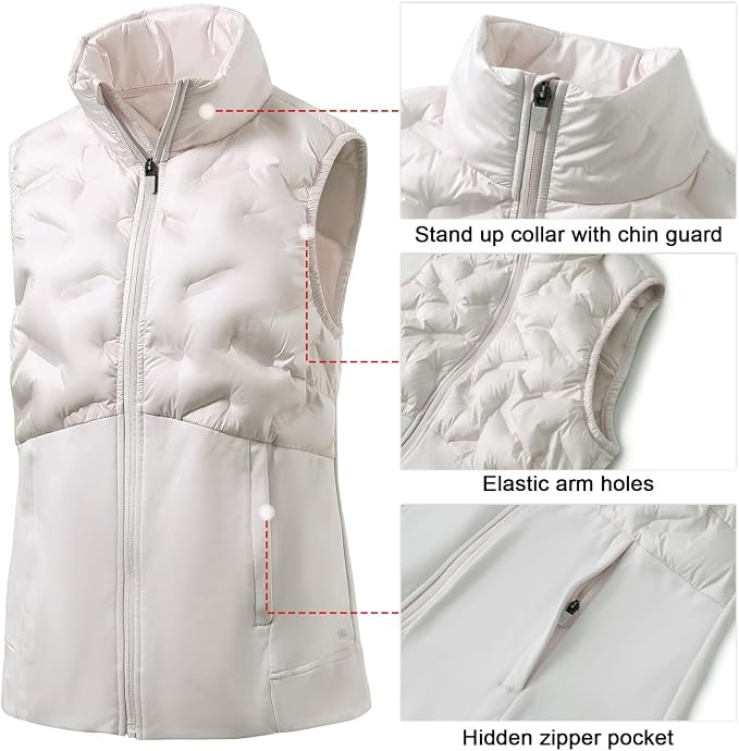 Puffer Vests Womens Lightweight Stand Collar Slim Fit Winter Sleeveless Jacket for Women with Golf Hiking