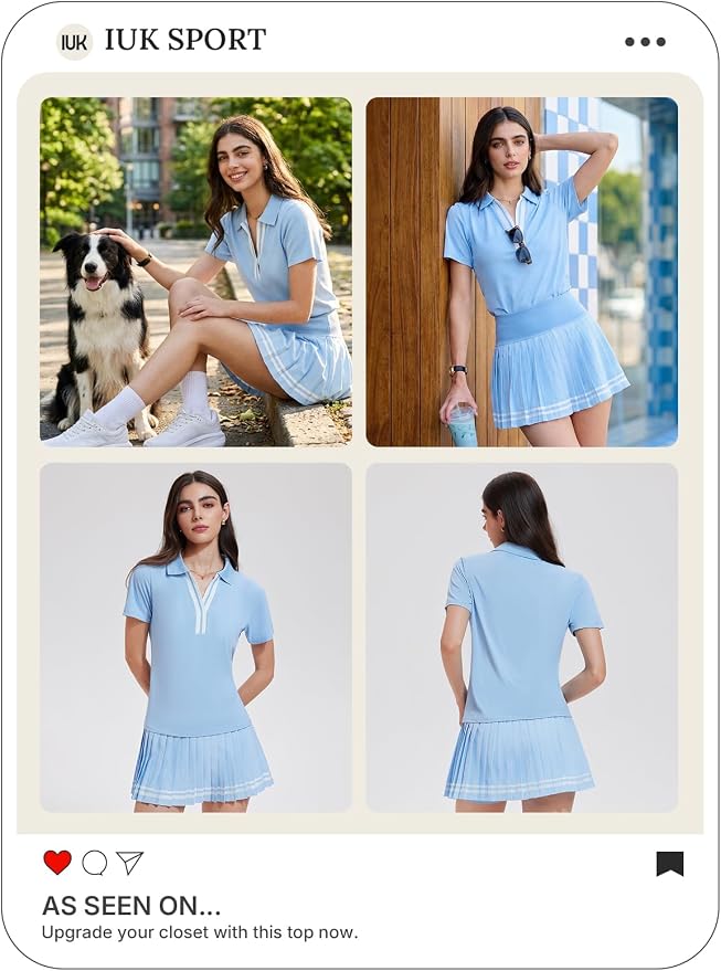 Women 2 Piece Tennis Skirt Set Pleated Golf Outfit, Polo V-Neck Athletic Dress Alternative Skort Set for Pickleball Pockets