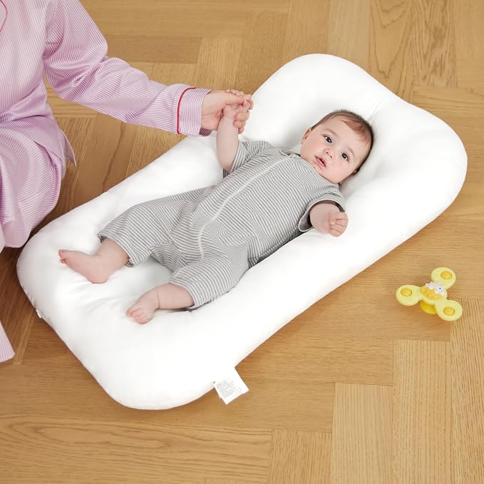 Baby Lounger for Infants Babies 0-12 Months, Bionic Organic Lounger, Soft Cotton Breathable Infant Floor Seats & Loungers for Newborn Baby Shower Gifts (White)