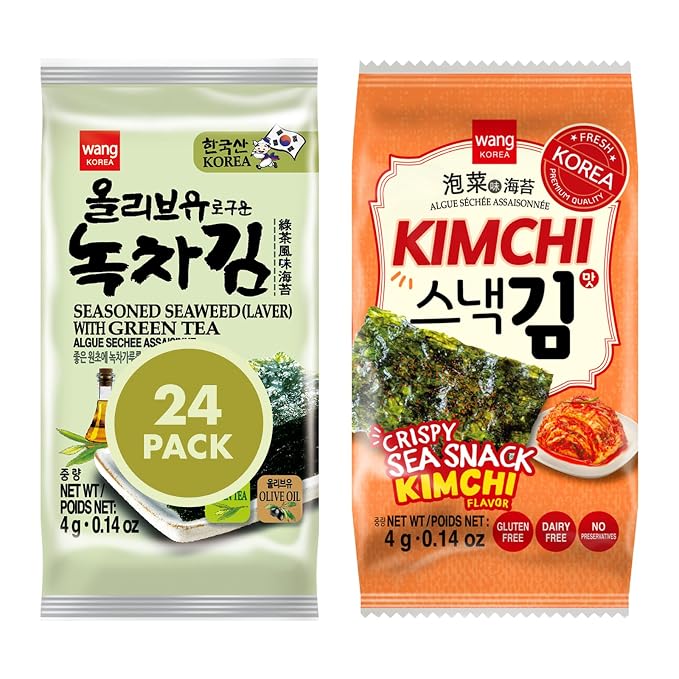 Wang Korean Seaweed Snack, Olive Oil with Green Tea and Kimchi