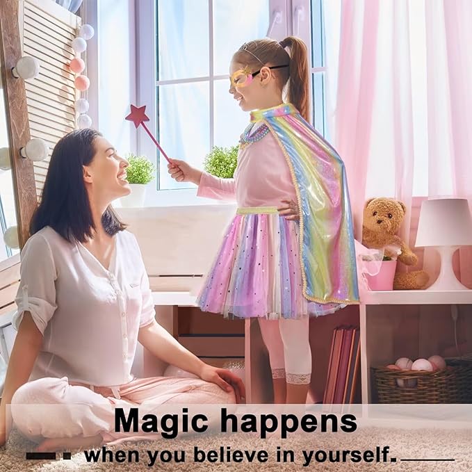 iROLEWIN Kids Superhero-Capes-Costumes for Girls Princess Dress-Up Fairy Cape Mask Tutu as Halloween Birthday Gifts Toys