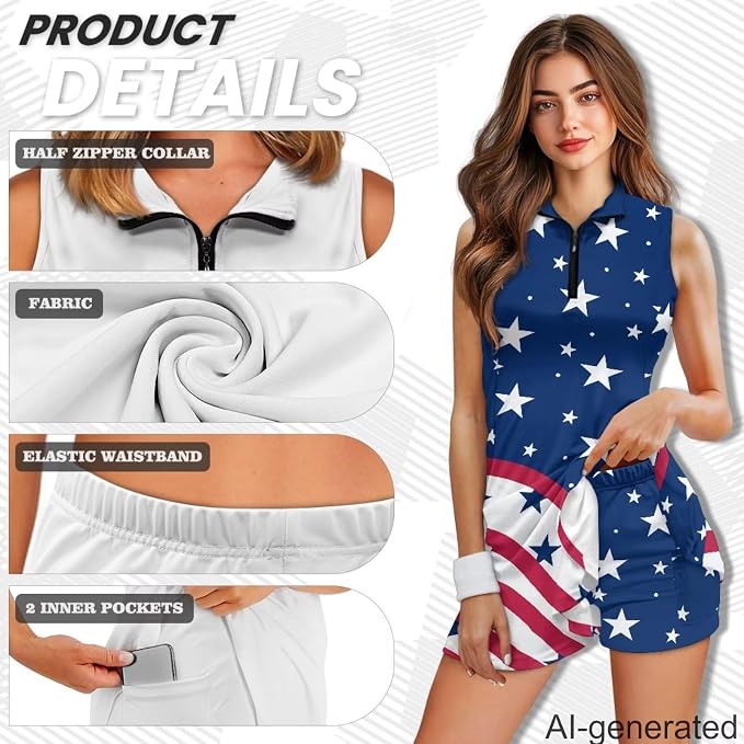 Golf Dress Tennis Dresses for Women with Built in Shorts and Pockets Sleeveless Athletic Dress Workout Dress