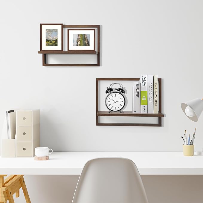 Floating Shelves for Wall,Decorative Wall Shelves,Plants Shelf Framed | Square Wall Decor,Art Sconces Artificial Vases Hanging Storage Shelf for Bathroom Living Room,Wood,Set of 4,Rustic Walnut
