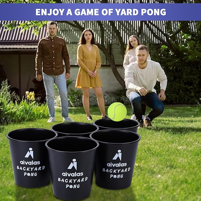 Aivalas Yard Pong Outdoor Games, Giant Yard Games Set with 12 Buckets and Balls for Adults and Family, Toss Game Throwing Games for Beach, Camping, Lawn and Backyard