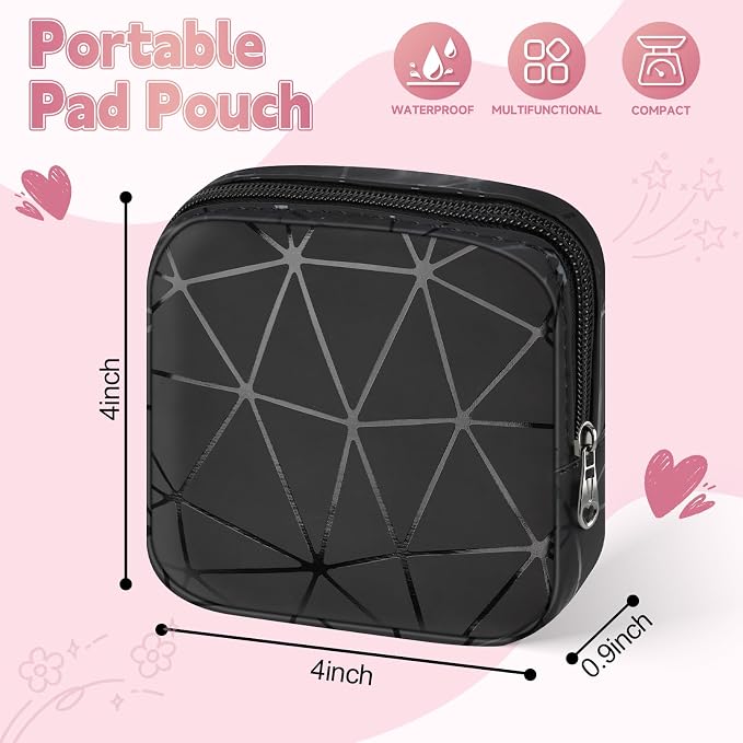 Discreet Period Bag Waterproof Geometric PU Sanitary Napkin Storage Bag Portable Menstrual Pad Pouch Cute Tampon Bag for Purse Small Makeup Bag S-Pink