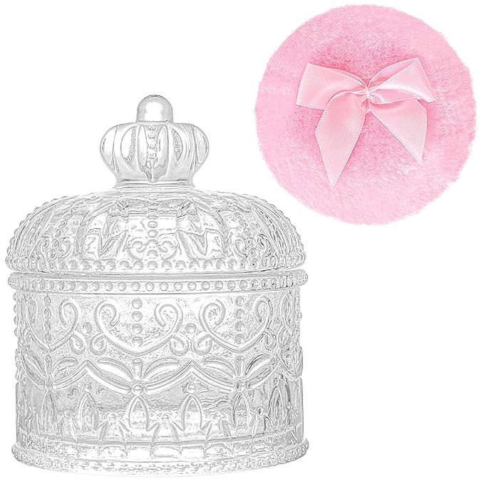 Large Body Powder Puffs and Containers, Crystal Clear Powder Container with Soft Power Puffs, Reusable Dusting Powder Case with Washable Velvet Face Body Glitter Puffs Wet and Dry Makeup