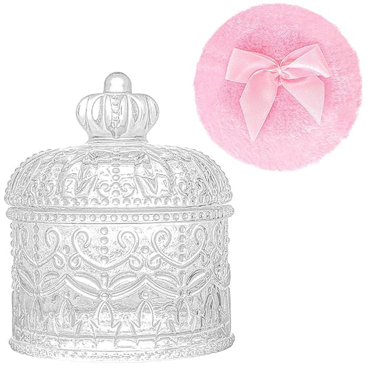 Large Body Powder Puffs and Containers, Crystal Clear Powder Container with Soft Power Puffs, Reusable Dusting Powder Case with Washable Velvet Face Body Glitter Puffs Wet and Dry Makeup