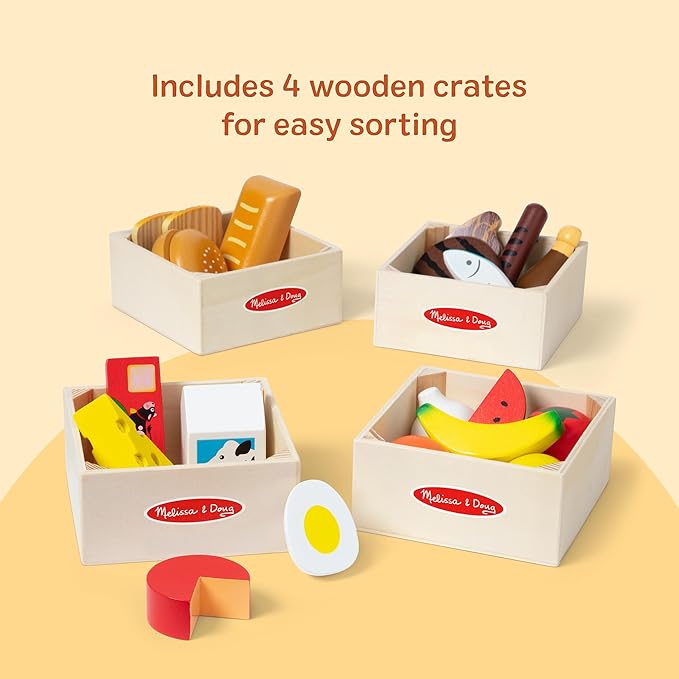 Melissa & Doug Food Groups, 21-Piece Wooden Toys Set of Pretend Play Food & Kids Play Kitchen Accessories, Preschool Toys for Girls & Boys Ages 3+