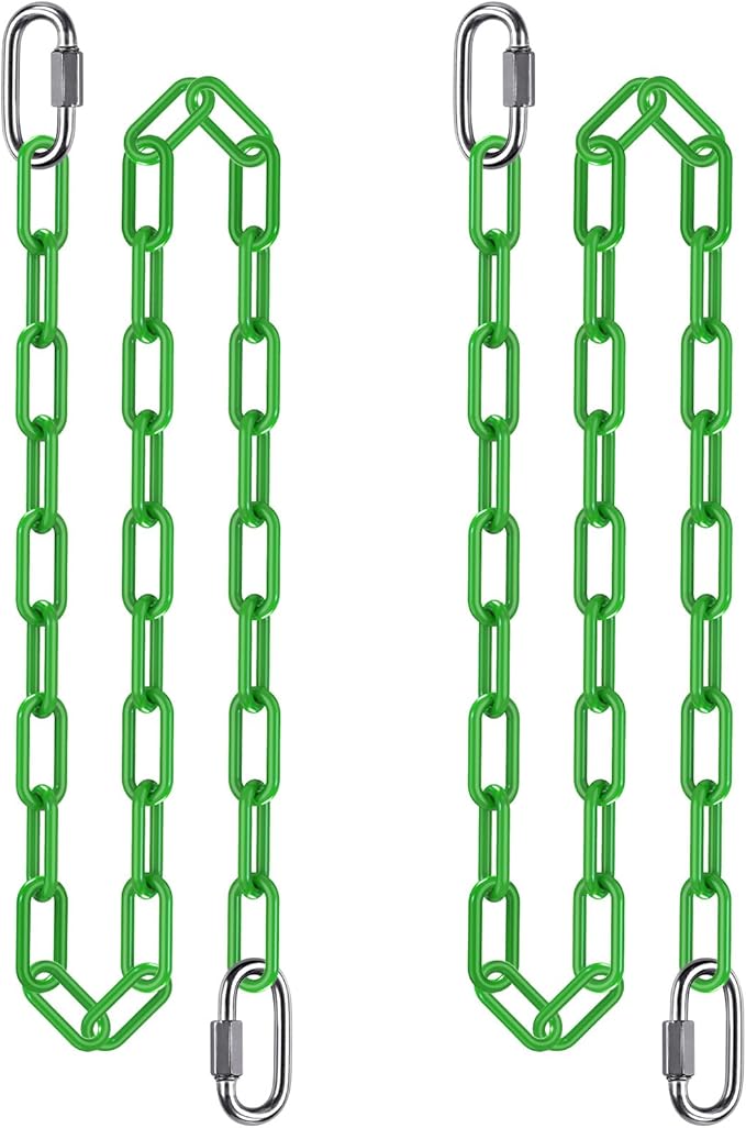 SELEWARE 2 Pack 80 Inch Hanging Swing Chain with 4 Carabiners, 1000LB Capacity Plastic Coated Hanging Chains, Hammock Hardware Kit for Swing, Hanging Chair, Punching Bags, Indoor Outdoor Gym (Green)
