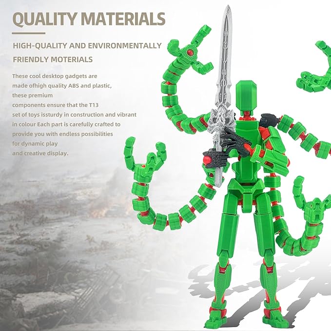 Already Assembled T13 Action Figure Accessories,Dummy 13 T13 Multi-Jointed Movable,for Collectors Desktop Decorations t-13 Movability 3D Printed Toys (Green)