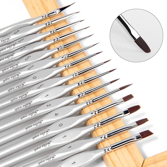 Golden Maple Detail Paint Brush Set, 15 PC Miniature Painting Brushes Kit Small Fine Paint Brush Set for Acrylic, Enamel, Watercolor, Oil, Model Painting