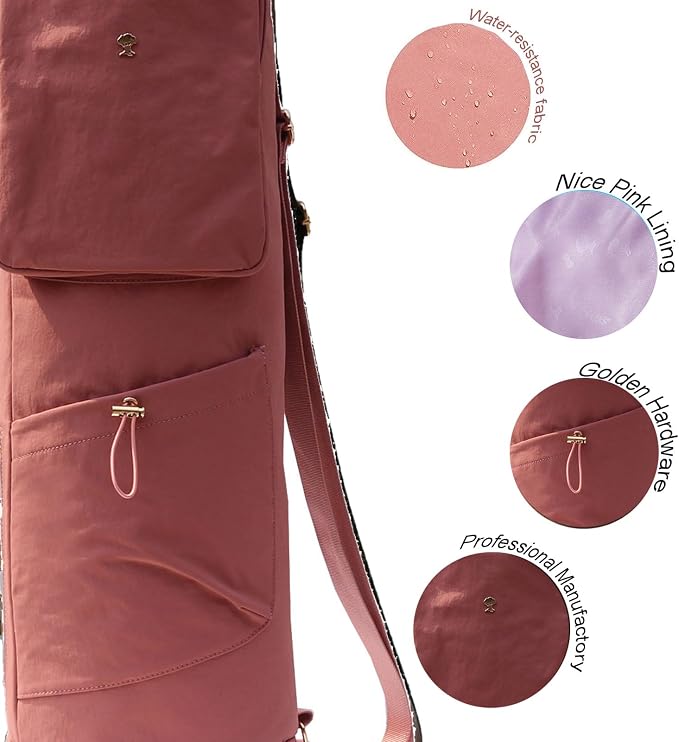 ESVAN Yoga Mat Bag with Multi Pockets Drawstring Yoga Mat Carrier Pilates Exercise Multi-Functional Storage Bag