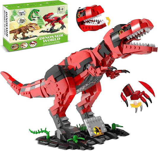 Dinosaur Building Blocks Toys for Kids Ages 6-14 | STEM Building Block Set, Christmas Birthday Gift for Boys Ages 6-8 7-9 8-14 (RED)