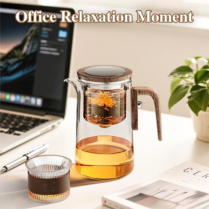 Enchanti Tea Pot, One Touch Glass Teapot with Infuser, Tea Maker for Loose Leaf Tea, Tea Gifts Set -27oz/800ml