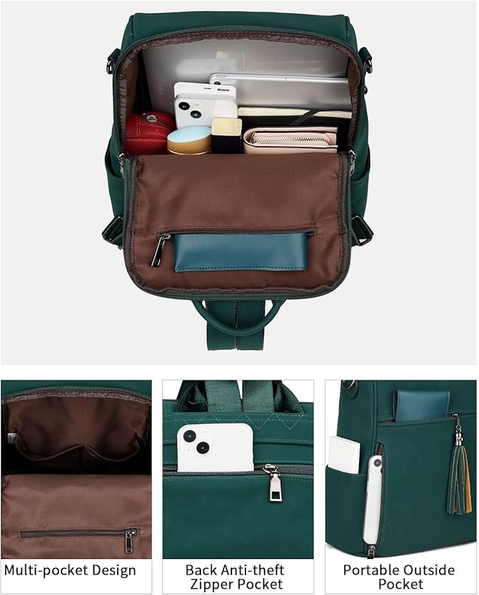 FADEON Leather Backpack Purse for Women Designer Travel Backpack Purses PU Fashion Ladies Shoulder Bag with Tassel