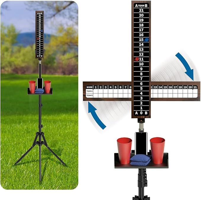 Cornhole Scoreboard With Drink Holder, Score Keeper Set and Accessories, Tracking Equipment for Outdoor Game