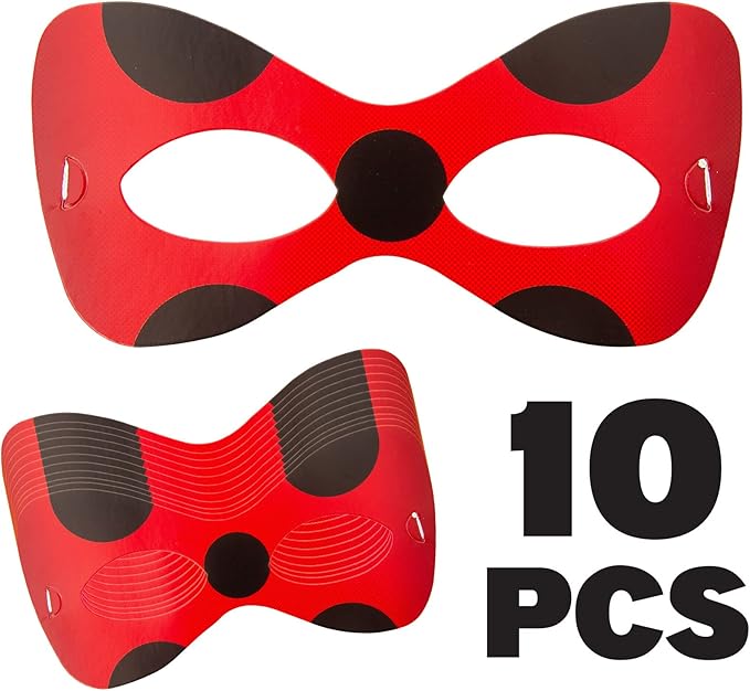 Mighty Mojo Miraculous Ladybug Mask Set for Dress Up, Pretend Play, Birthday Parties – Includes 10 Masks - Celebration, Party, Toddlers Cat Noir Party Supplies Officially Licensed Red One Size