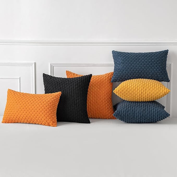 MIULEE Decorative Throw Pillow Covers 18x18 Black Textured Corduroy | Pack of 2 Striped Pillow Covers Modern Farmhouse Home Decor for Couch Bed Sofa Living Room