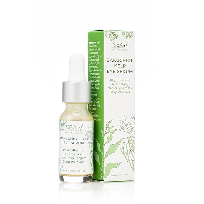 Sea-el Bakuchiol Kelp Eye Serum Plant-Based Skincare Naturally Boosts Under Eye Glow Targets Deep Wrinkles & Supports Smooth Skin - Retinol Alternative for Women or Men, Vegan - .5 oz