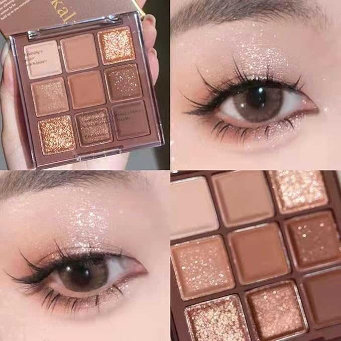 Go Ho 9 Colors Nude Eyeshadow Palette,Matte&Shimmer&Glitter Eyeshadow Makeup,Long Lasting Blendable Neutral Eye Look,Highly Pigmented Eye Shadow Powder,06