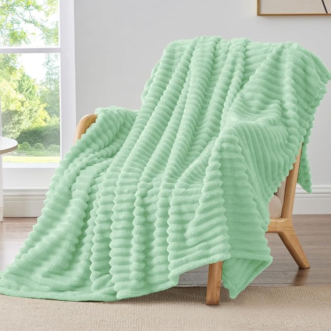 BEDELITE Ribbed Fleece Throw Blanket for Couch, Light Green, 50"x60" | Ultra-Soft Plush Fleece, Cozy, Warm Yet Lightweight, Ribbed Texture, Home Decor, Machine Washable, Giftable, All-Season Use