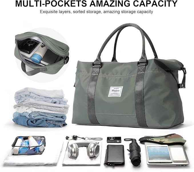 Travel Duffel Bag, Carry On Overnight Weekender Bags for Women | Travel Bag with Wet Pocket & Trolley Sleeve, For Spirit Airlines 18x14x8 Personal Item Bag