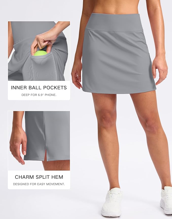 16" Skorts with 2 Pockets | Side Slits, High Waisted, A Line, Casual, Pickleball, Athletic, Golf, Tennis Skirt, for Women