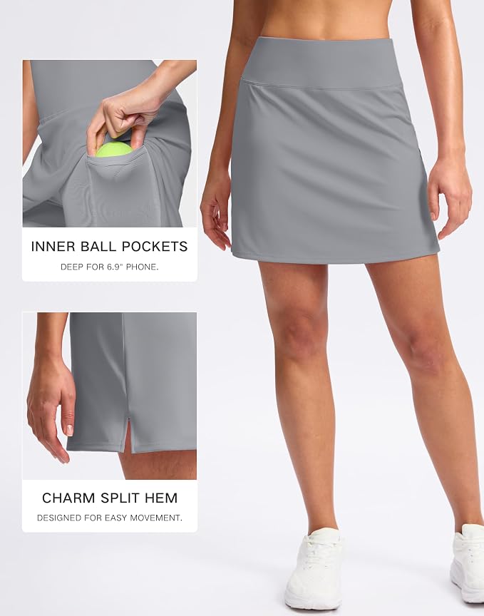16" Skorts with 2 Pockets | Side Slits, High Waisted, A Line, Casual, Pickleball, Athletic, Golf, Tennis Skirt, for Women