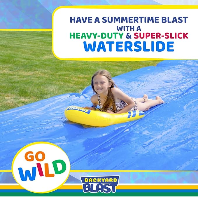 BACKYARD BLAST Giant Slip and Slide for Adults and Kids - Heavy Duty Large Slip n Slide Water Slide for Kids Backyard Outdoor Water Play Includes Inflatable Riders
