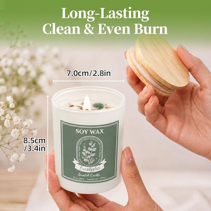 Scented Candle, Candles for Home Scented, 5.2 oz Soy Candles for Aromatherapy, Natural Hand-Poured, Relaxing Eucalyptus Scent, Gift for Women Mom (Eucalyptus)