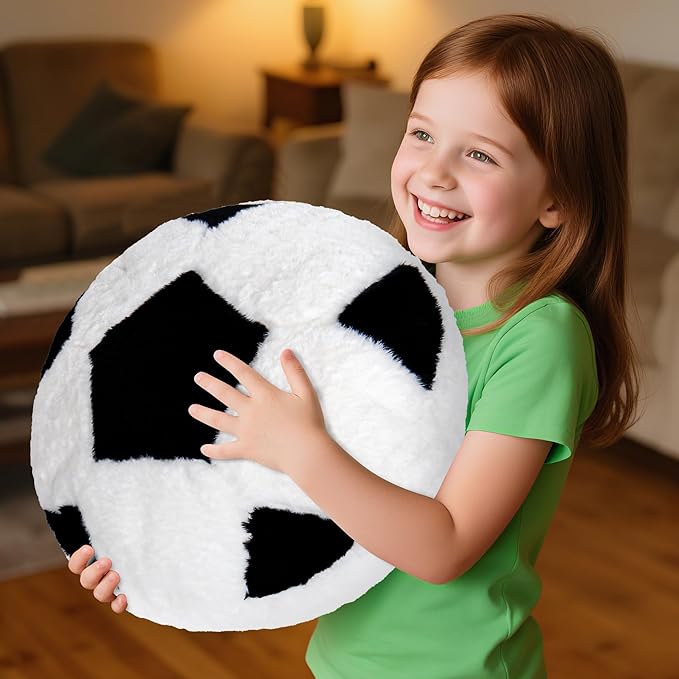 Wepop 18in Fluffy Soccer Pillow, Soft Soccer Pillows, Sports Ball Pillow Stuffed Plush Toy Room Decoration and Gifts for Kids, Boys, Girls, Soccer Fans