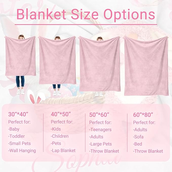 Ships Next Day - Personalized Baby Blanket with Name, Easter Bunny Blanket Gifts for Girls Boys, Custom Flannel Name Blanket, Personalized Easter Gifts for Kids Toddlers