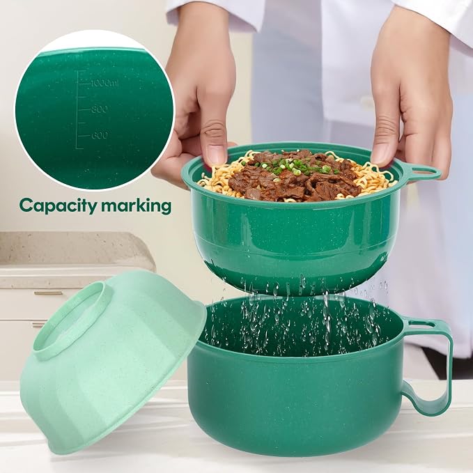 Large Ramen Bowl,40oz Ramen Noodle Bowls Microwavable, Ramen Cooker with strainer, Microwave Pasta Cooker, Gift for College Boys Girls Male Female Dorm Room Essentials Instant Lunch