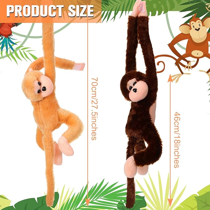 Chivao Set of 4 Stuffed Monkey Hanging Stuffed Animal Monkey Plush Toy Large Animal with Loop for Gifts Favors