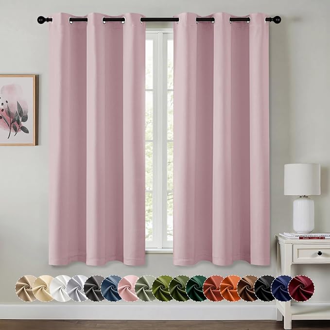 MIULEE Blackout Curtains for Bedroom 2 Panels 40 x 63 Inch Long Blush Pink | Thermal Insulated, Living Room Darkening Grommet Drapes, Noise Reducing, Light Blocking Window Treatments